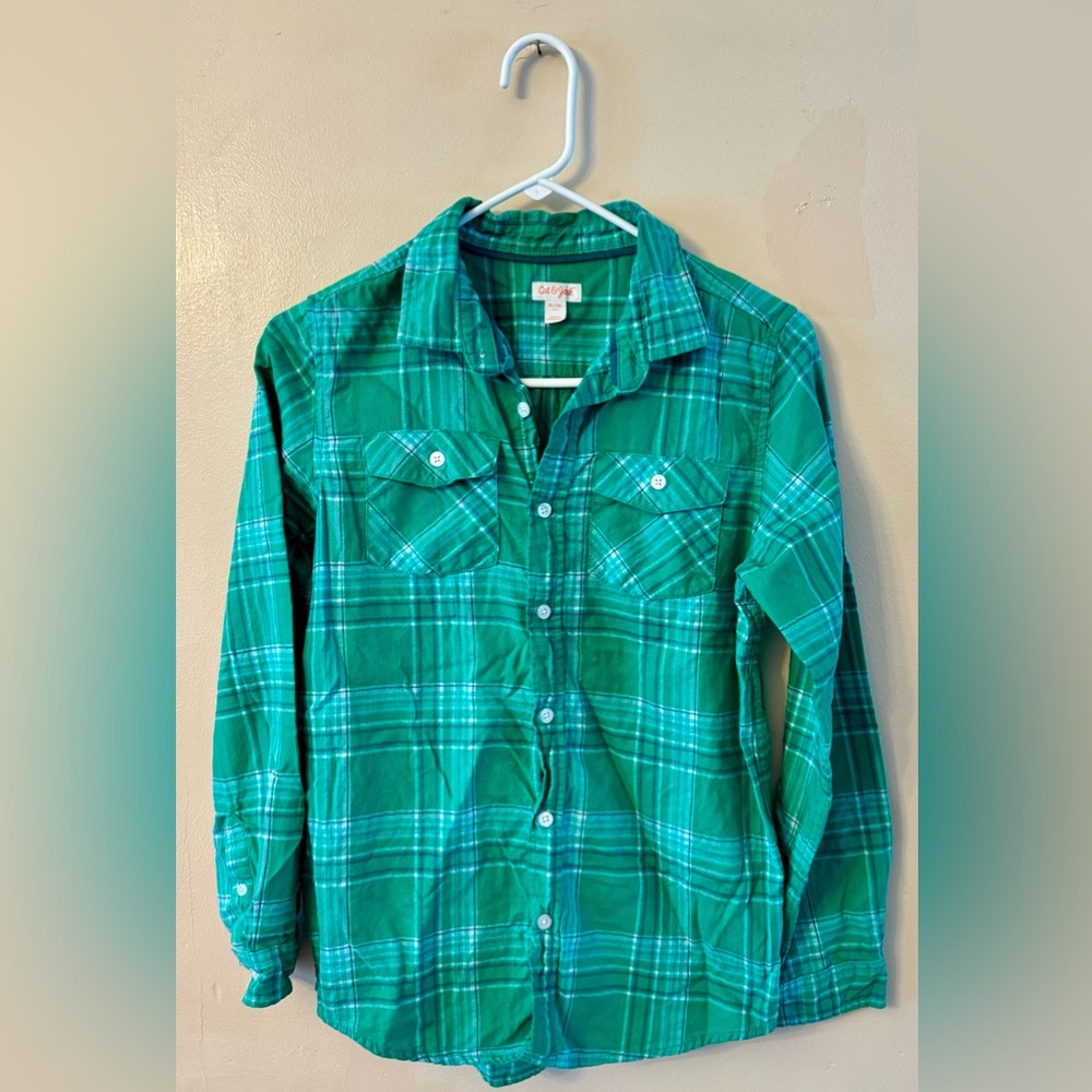 Cat & Jack Boys Long Sleeve Button Down Shirt Green